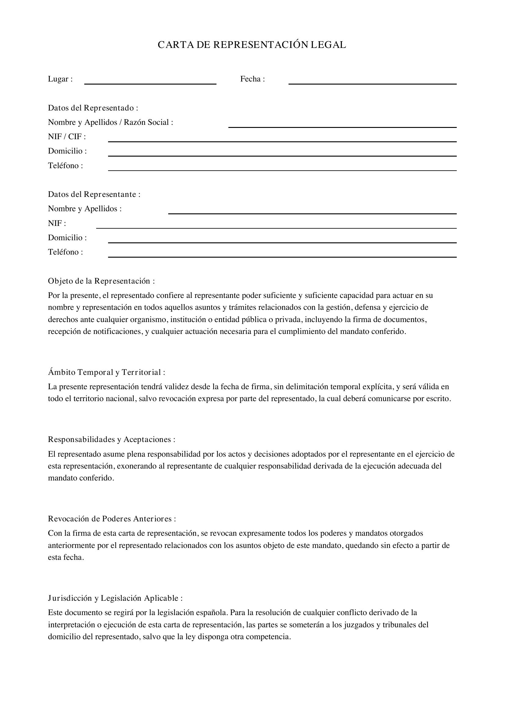 Carta De Representacion Legal