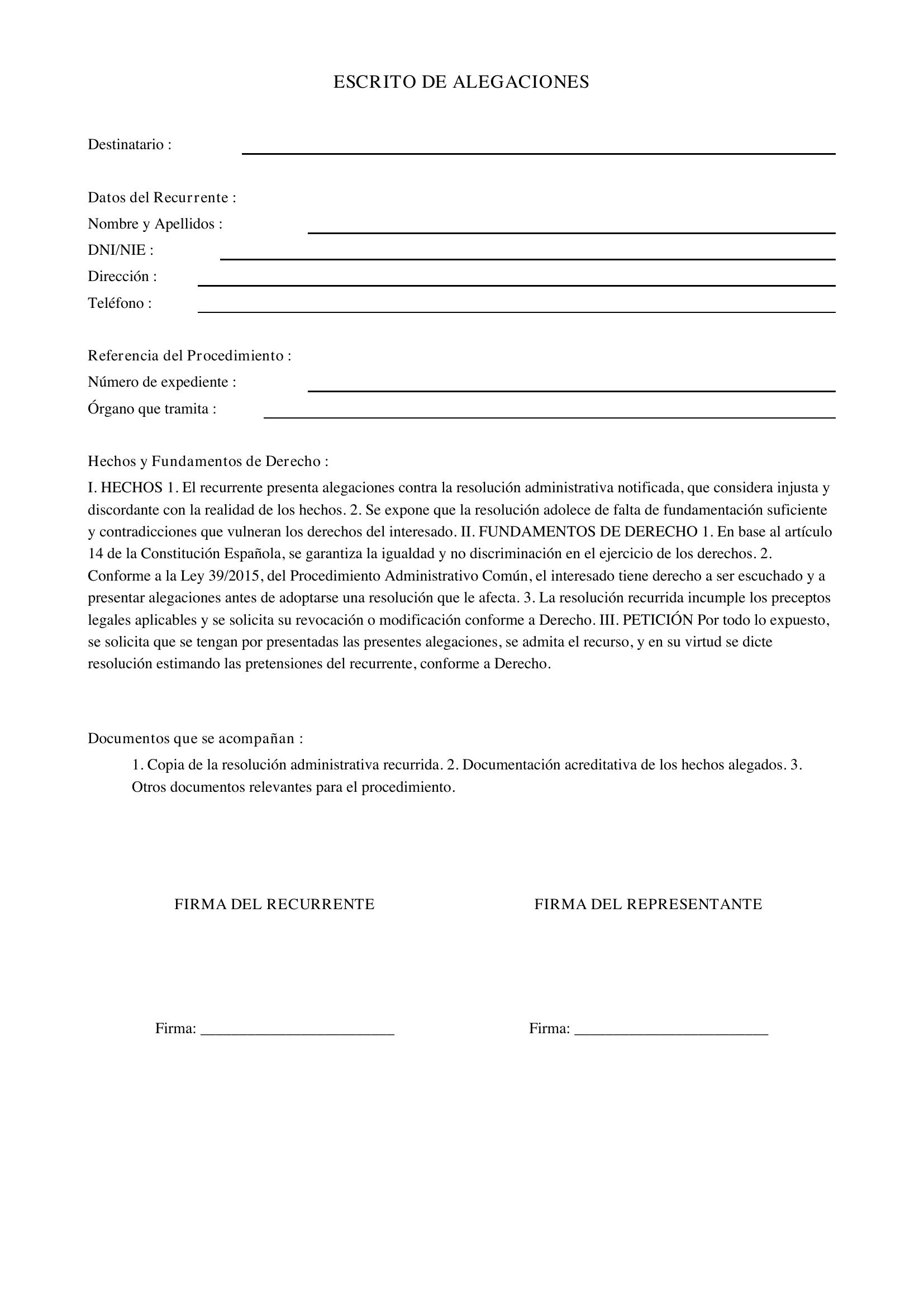 Escrito De Alegaciones