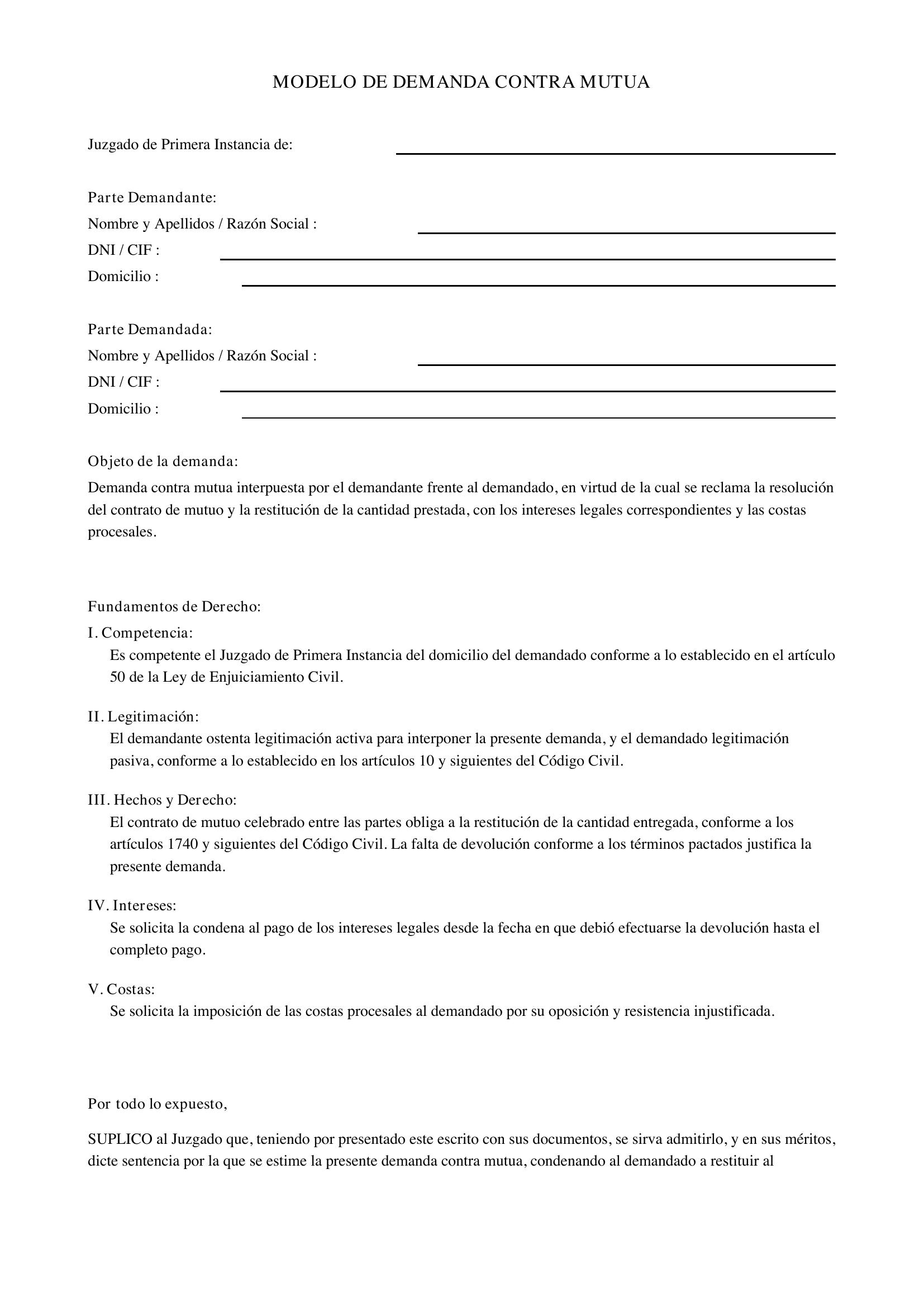 Modelo Demanda Contra Mutua