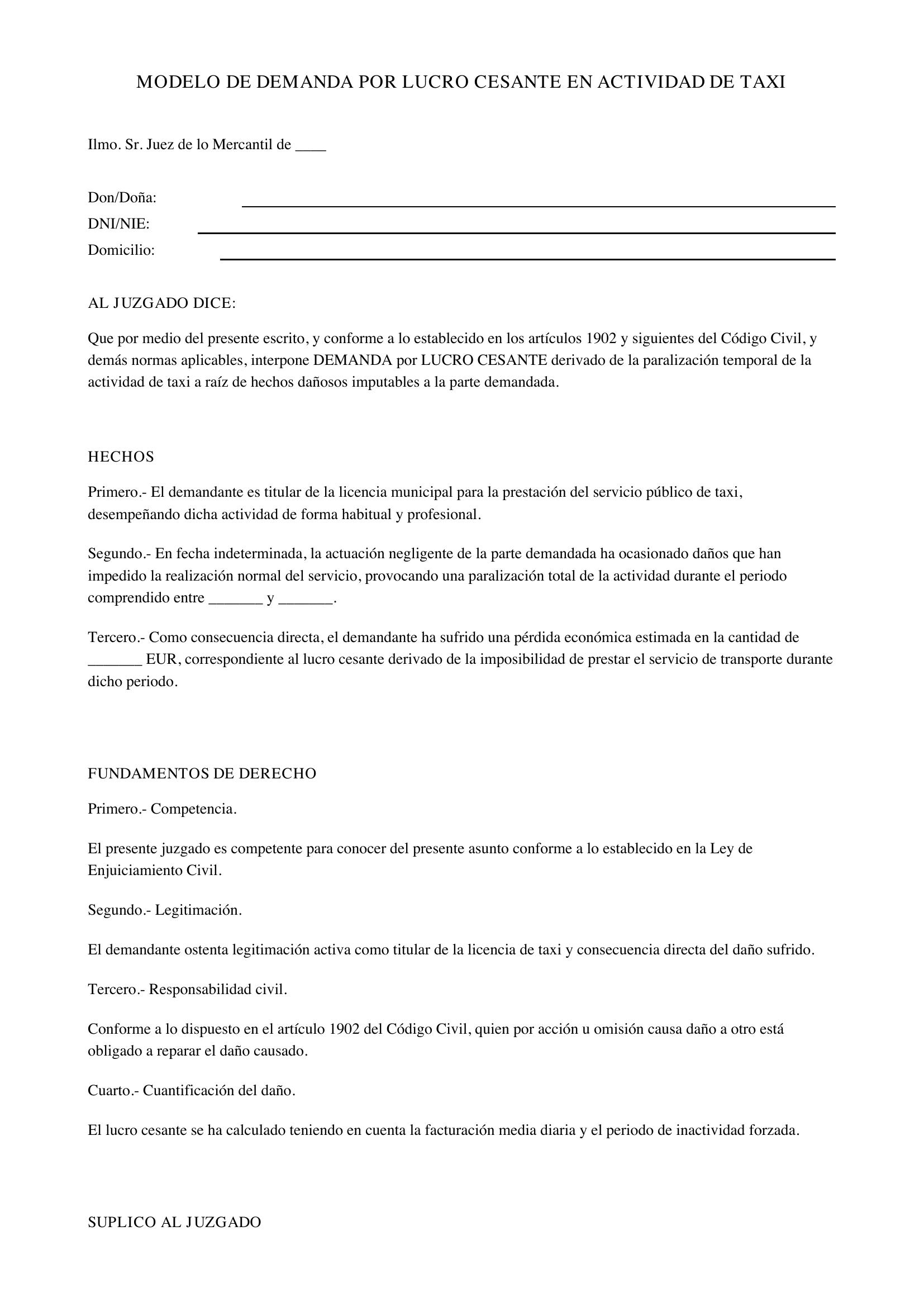 Modelo Demanda Lucro Cesante Taxi