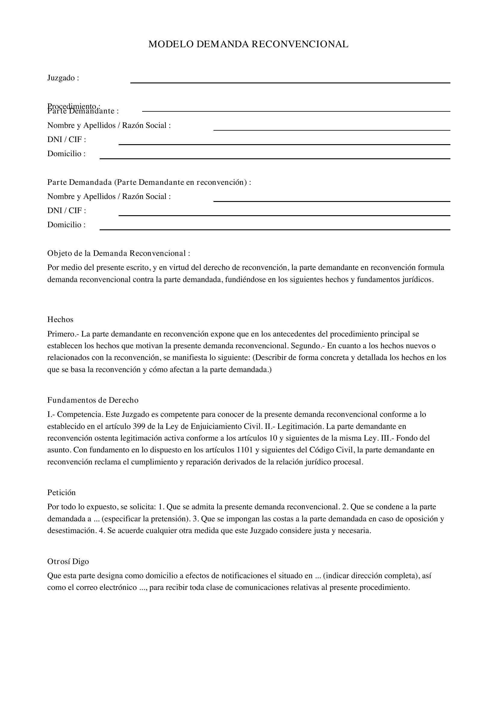 Modelo Demanda Reconvencional