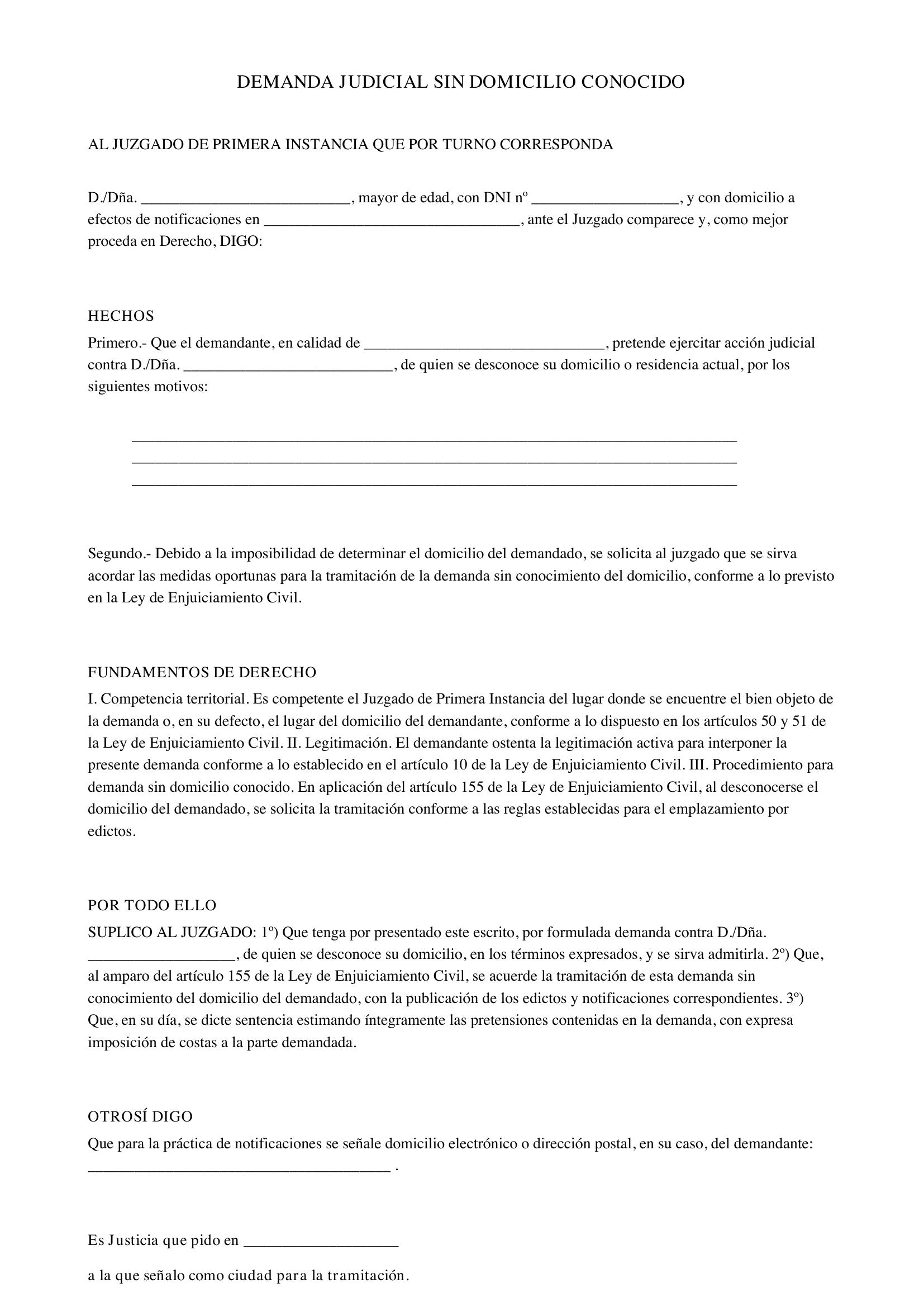 Modelo Demanda Sin Domicilio Conocido