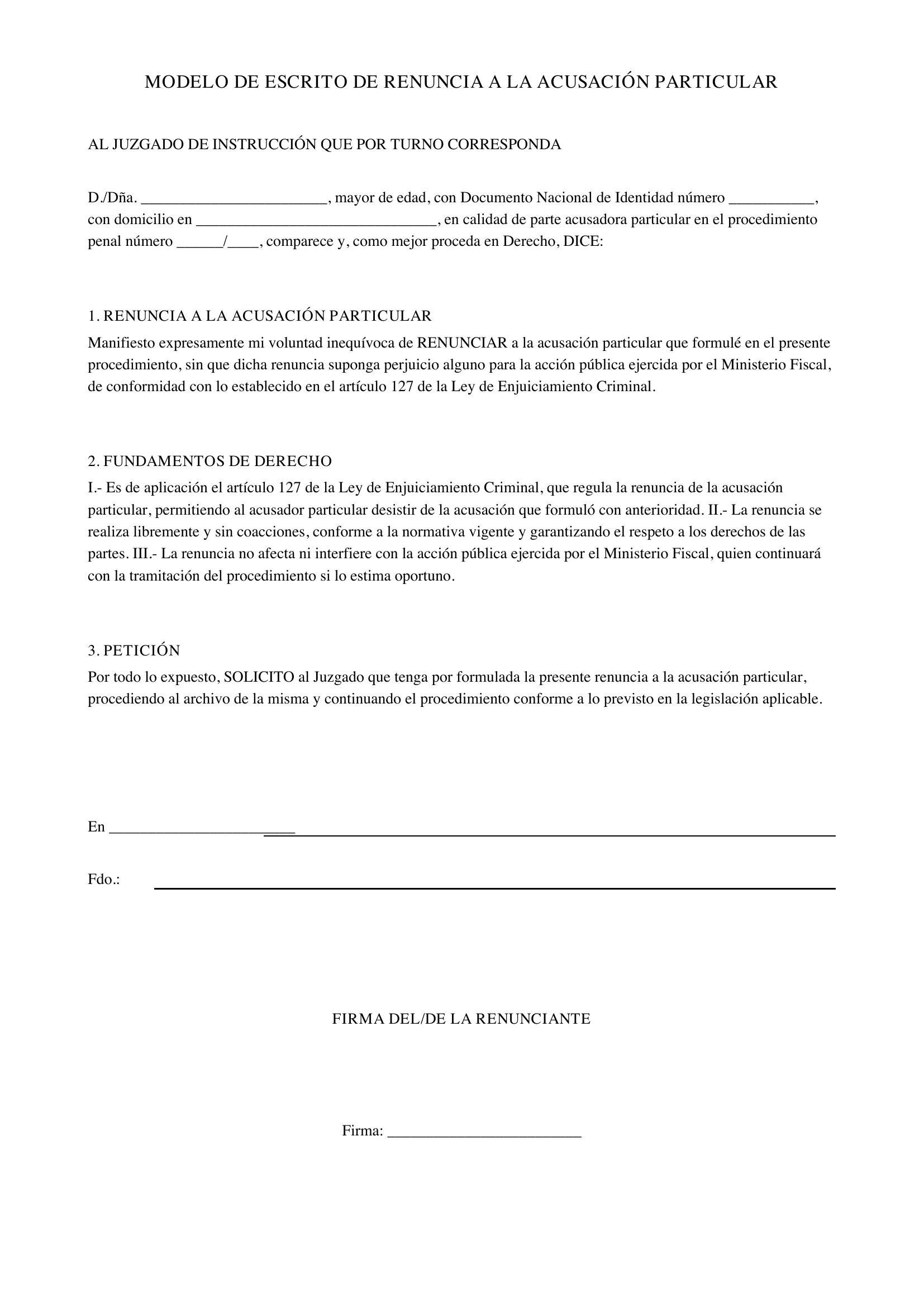 Modelo Escrito Renuncia Acusación Particular