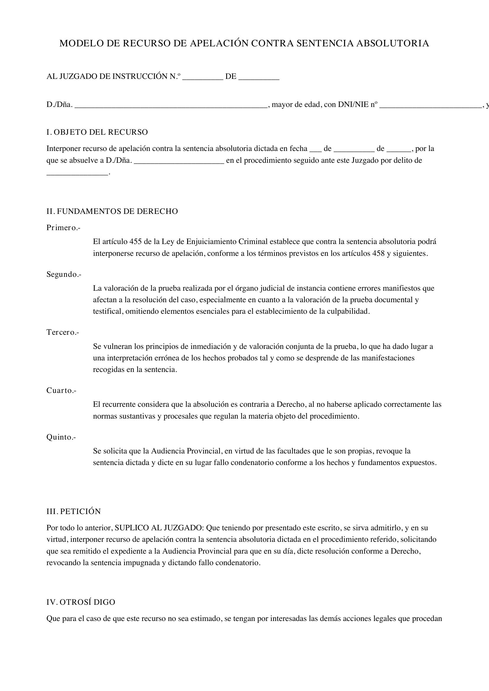 Modelo Recurso Apelación Contra Sentencia Absolutoria