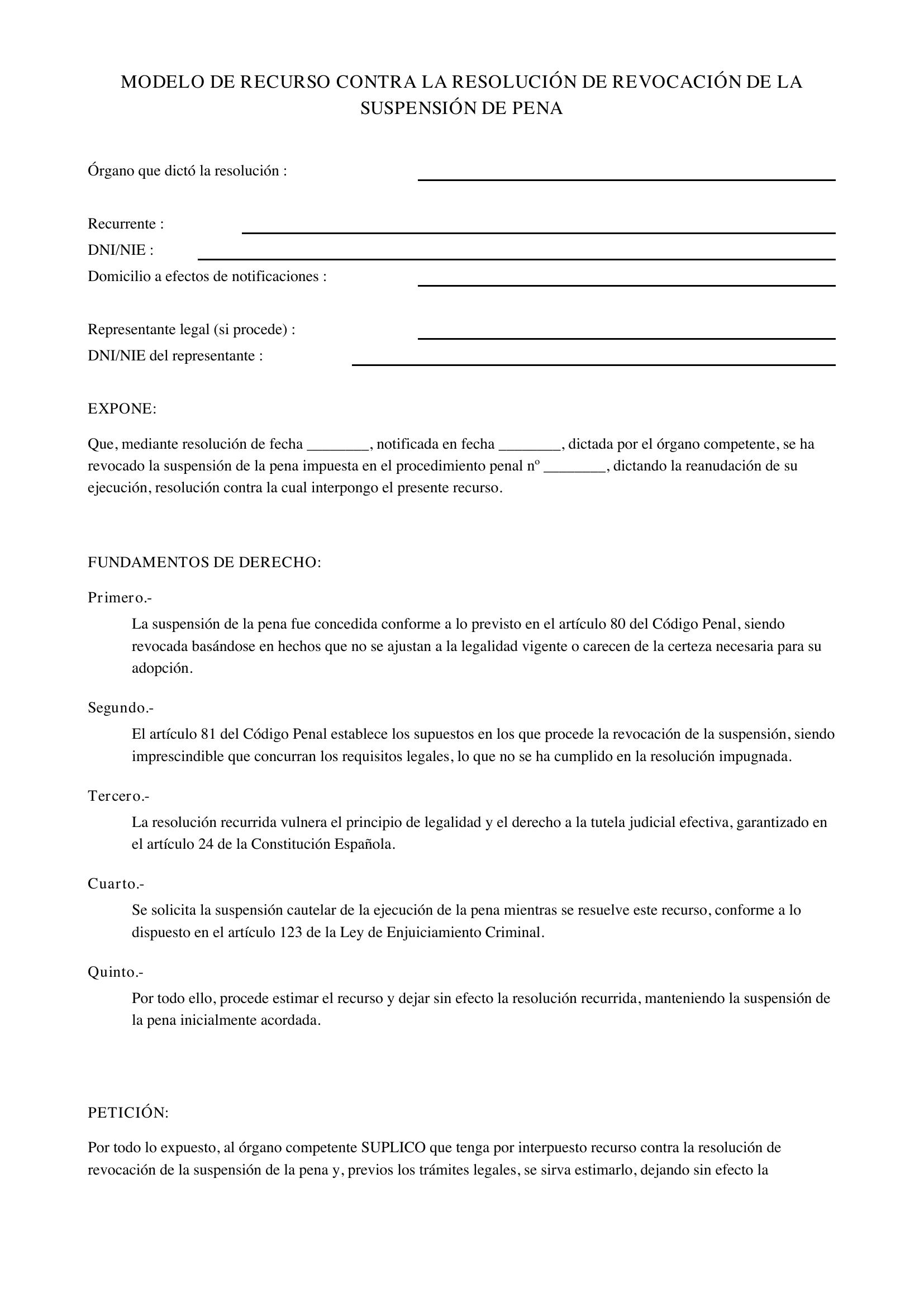 Modelo Recurso Contra Revocación Suspensión Pena