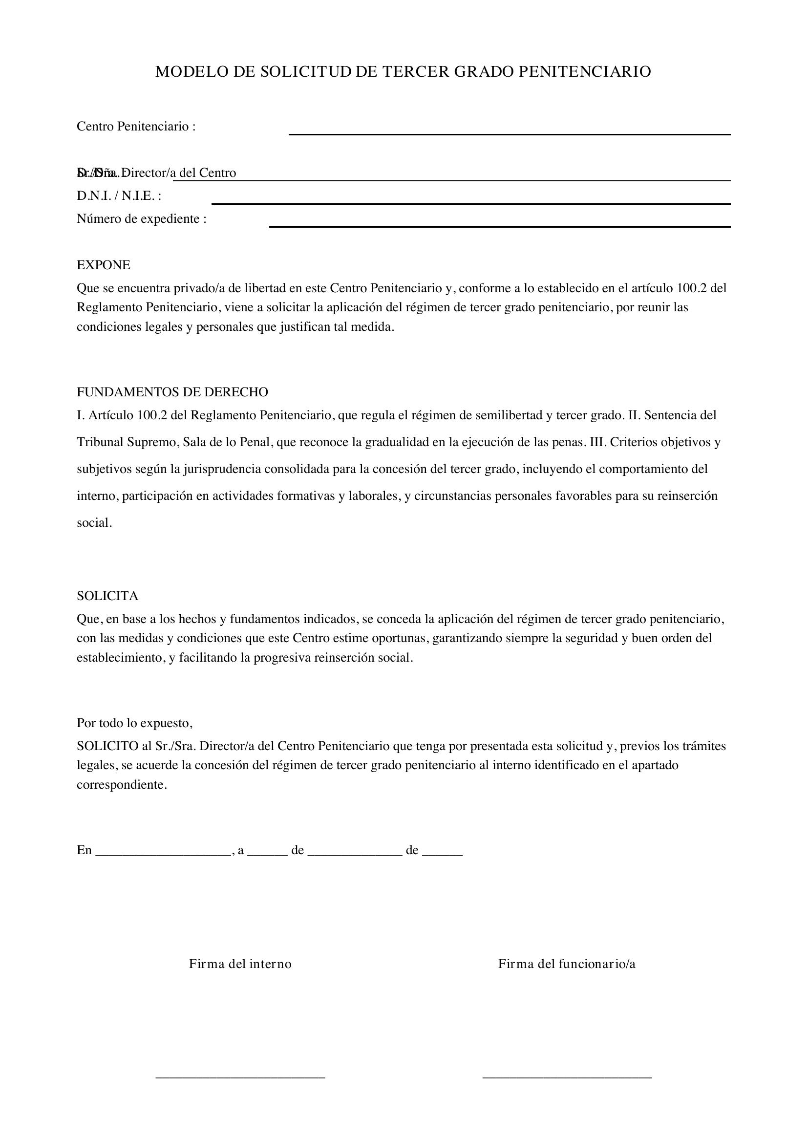 Modelo Solicitud Tercer Grado Penitenciario