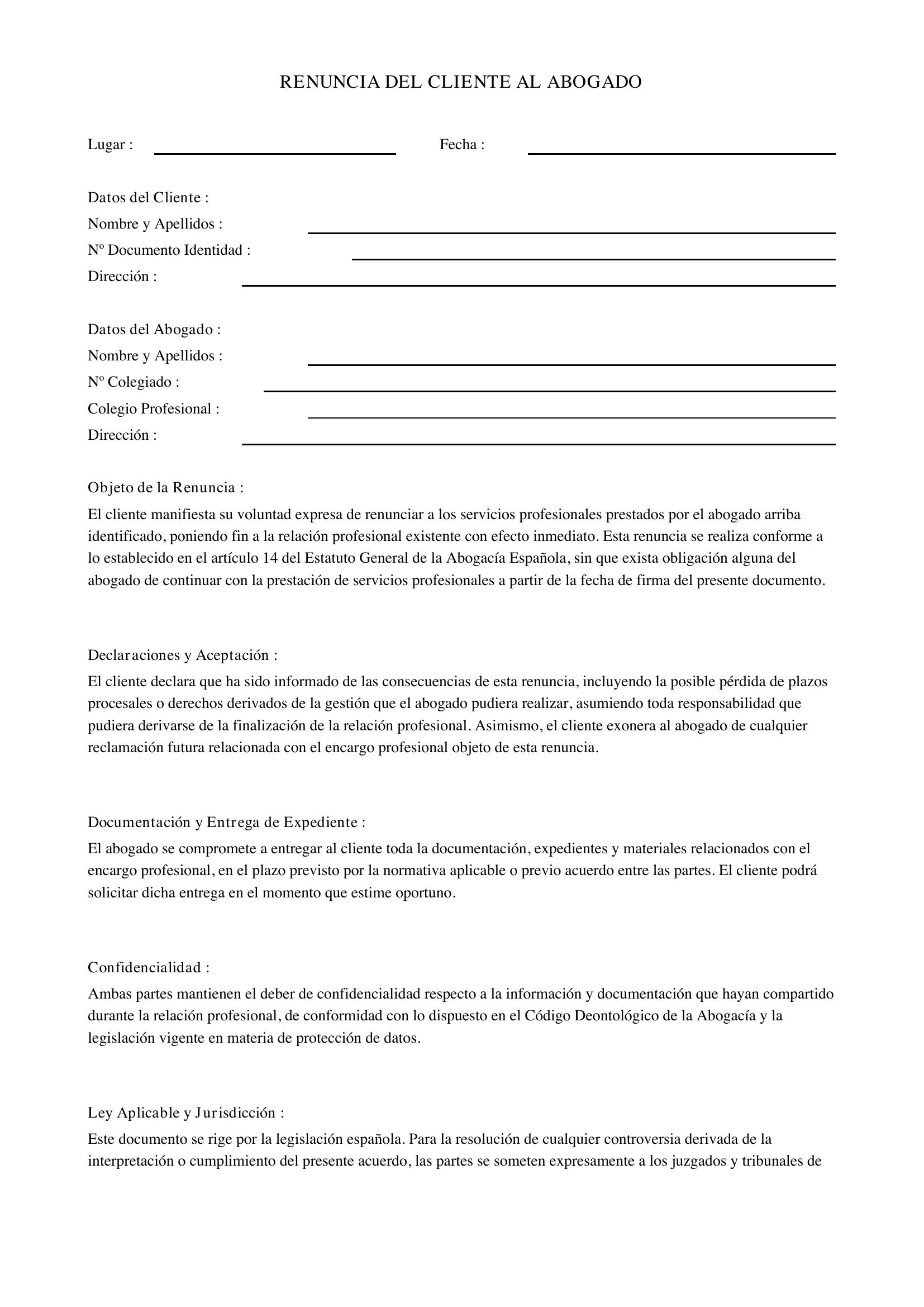 Renuncia Del Cliente Al Abogado